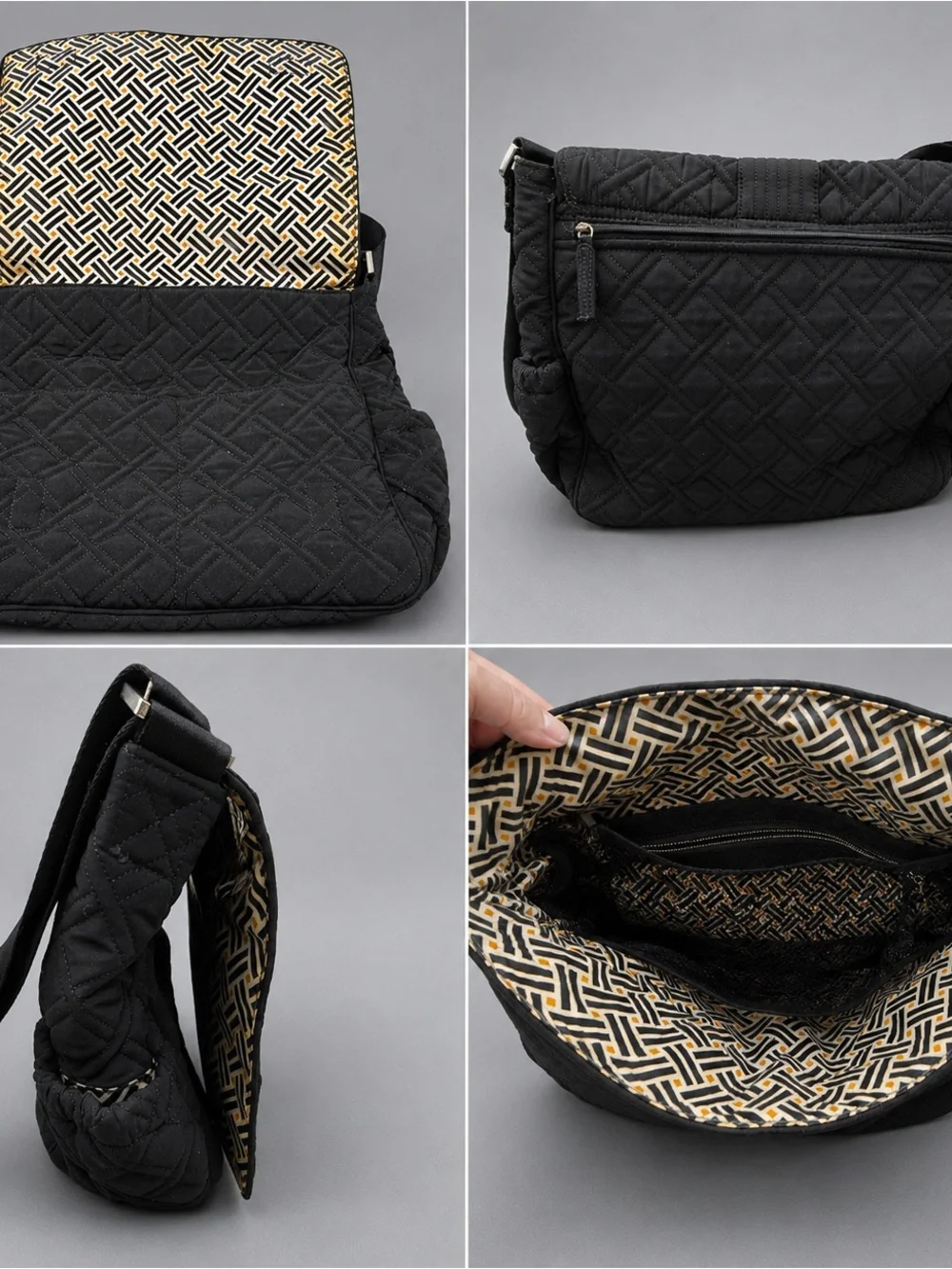 Vera Bradley Black Quilted Messenger Laptop Travel Crossbody Bag